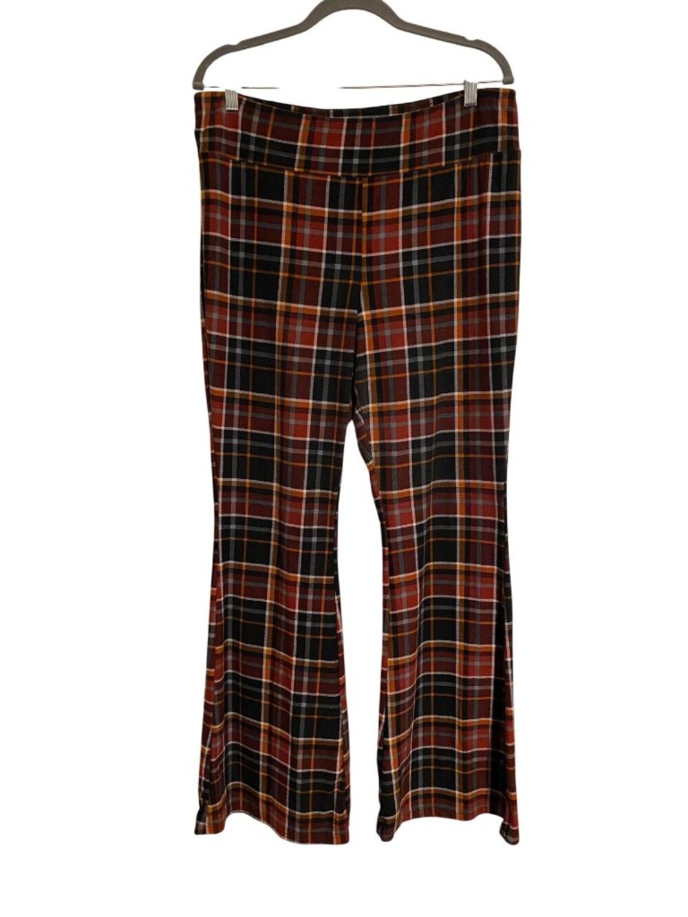 No Boundaries Junior XXXL (21) Brown Plaid Pants Bell Bottoms Pull On Lounge